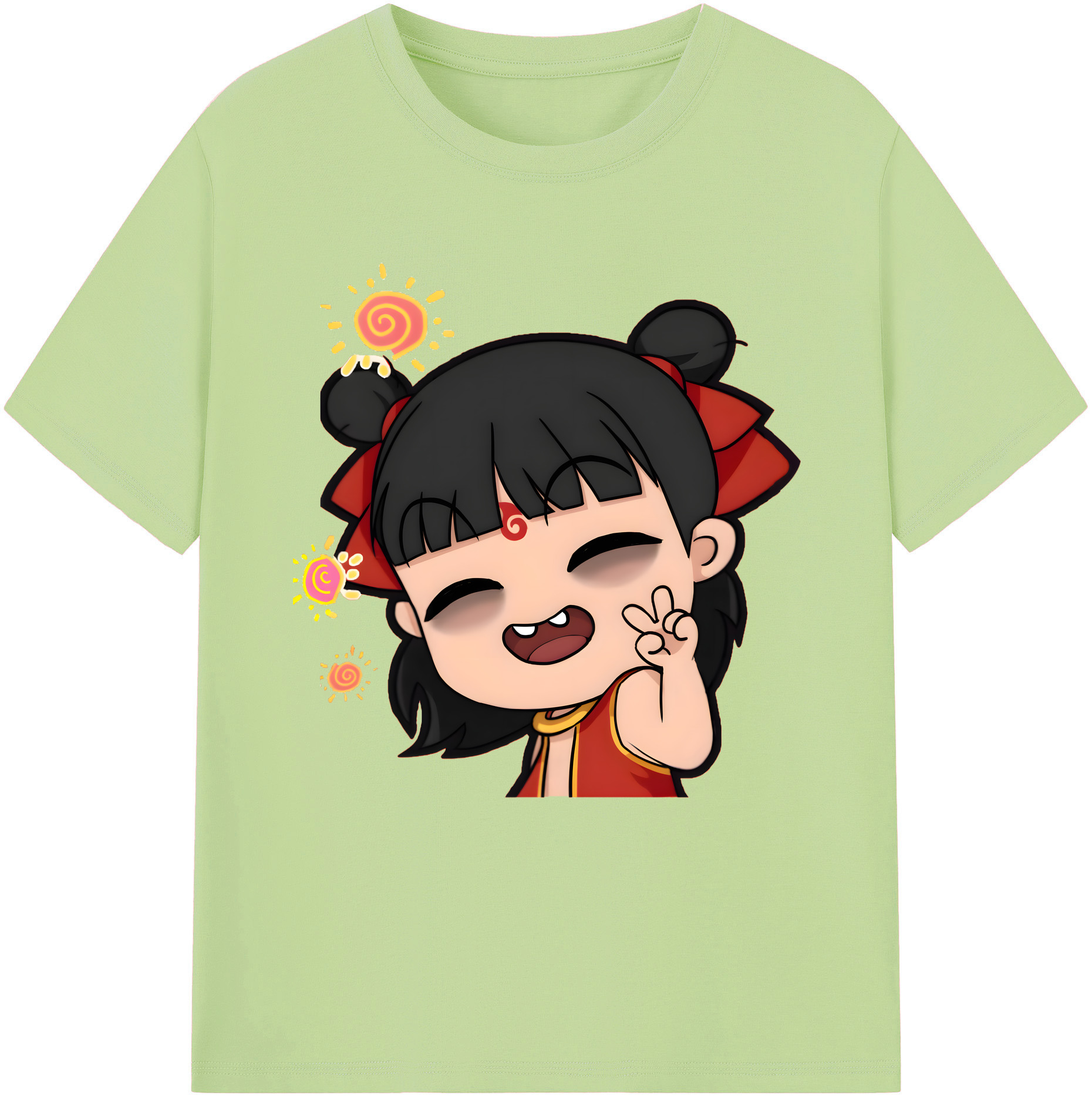 （画像用） Ne Zha 2 ナタ 魔童の大暴れ 綿100％半袖Tシャツ（フロントプリント）